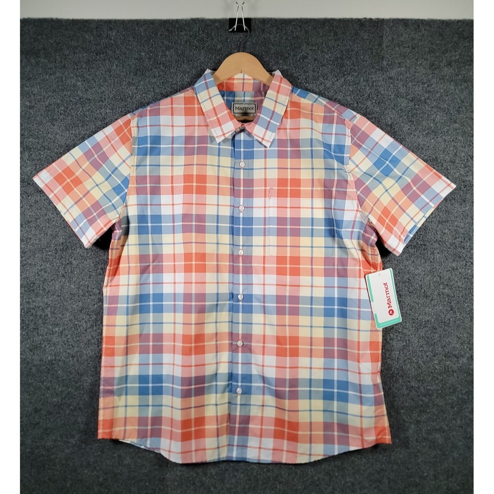 NEW Marmot Air Exchange UPF 40 Plaid Short Sleeve Button Up Shirt Mens XL $80